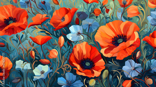 a seamless repeating pattern of brilliantly colored flowers - Background Wallpaper - Generated by AI