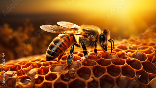 Honeycomb with Honey and bee , © sema_srinouljan