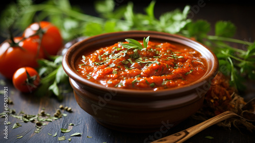 Spicy sauce made from tomatoes capers and herbs