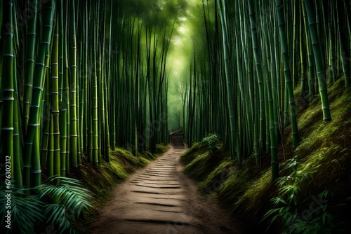 A tranquil bamboo forest with a hidden path leading to an unknown adventure. ©  ALLAH LOVE