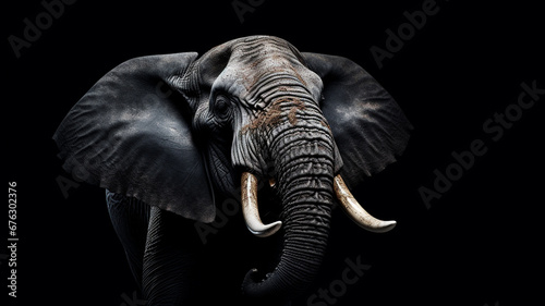 portrait of an African Elephant on black background