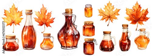 maple syrup watercolor illustration clipart. Generative AI photo