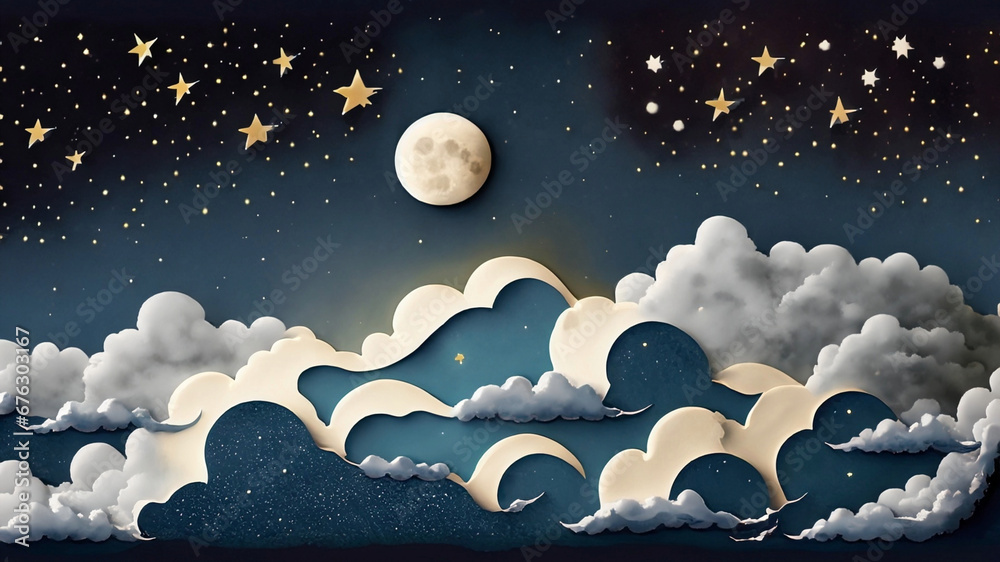 the moon, cloud, and stars in the night sky the moon, cloud, and stars in the night sky