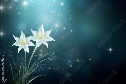 Shining Star of Bethlehem Flower on background with starry night