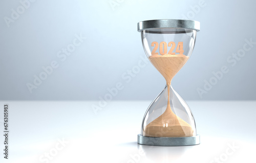 2024 hourglass, Happy New Year, 2024 is running out in the hourglass.