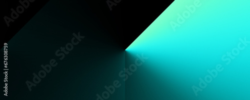 Black teal green blue abstract modern background for design. Dark. Geometric shape. 3d effect. Diagonal lines, stripes. Gradient. Light, glow. Metallic sheen. Minimal. Web banner. Wide. Panoramic.