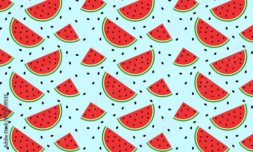 Cute seamless slice watermelon fruit fresh pattern background