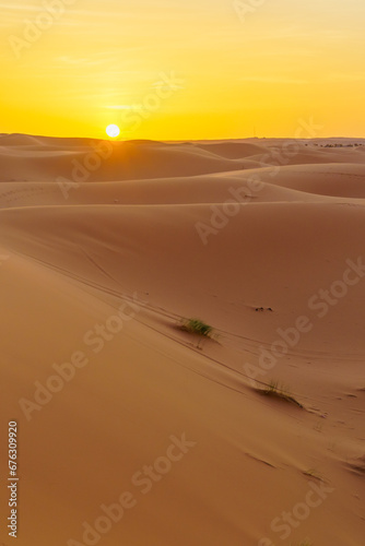 Sunset over the sand dunes  in Merzouga