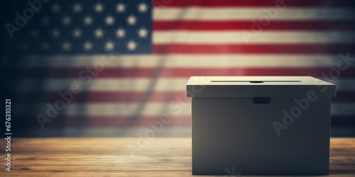 Ballot box with US flag background