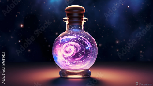 Galaxy-Inspired 3D Render of Potion Bottle