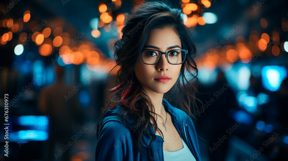 portrait of beautiful young asian woman in the city.