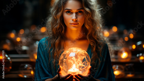 beautiful witch with burning candles