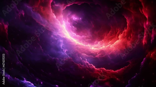 A fiery ayst sun, burning bright and hot in the center of a swirling galaxy. Its intense heat and energy give off powerful waves of light, igniting the darkness in a vibrant purple glow. photo