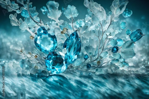 A surreal dreamscape of aquamarine and topaz, a world of tranquility