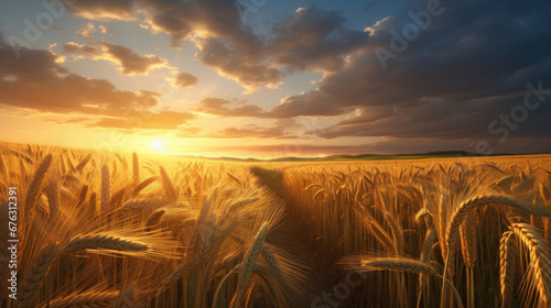 wheat field at sunset,Golden field © kiatipol