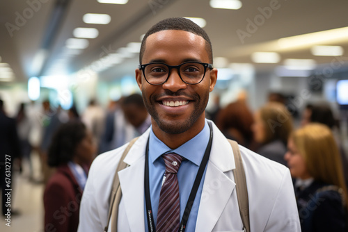 young African American male doctor smiling at the hospital