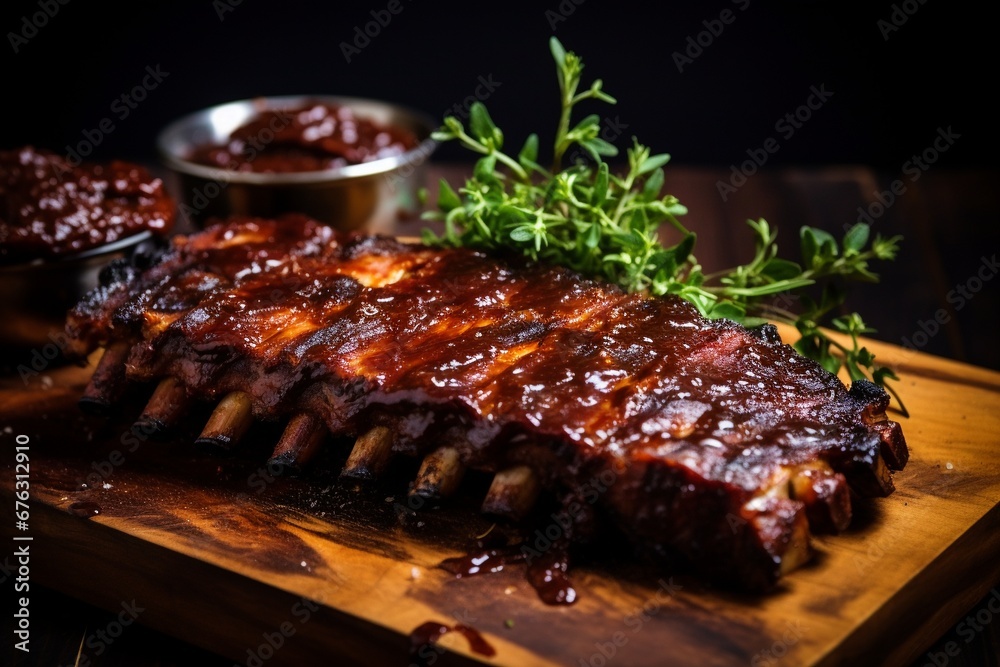 Smokey BBQ Delight: Grilled and Smoked Ribs with Barbecue Sauce Smokey BBQ Delight: Grilled and Smoked Ribs with Barbecue Sauce