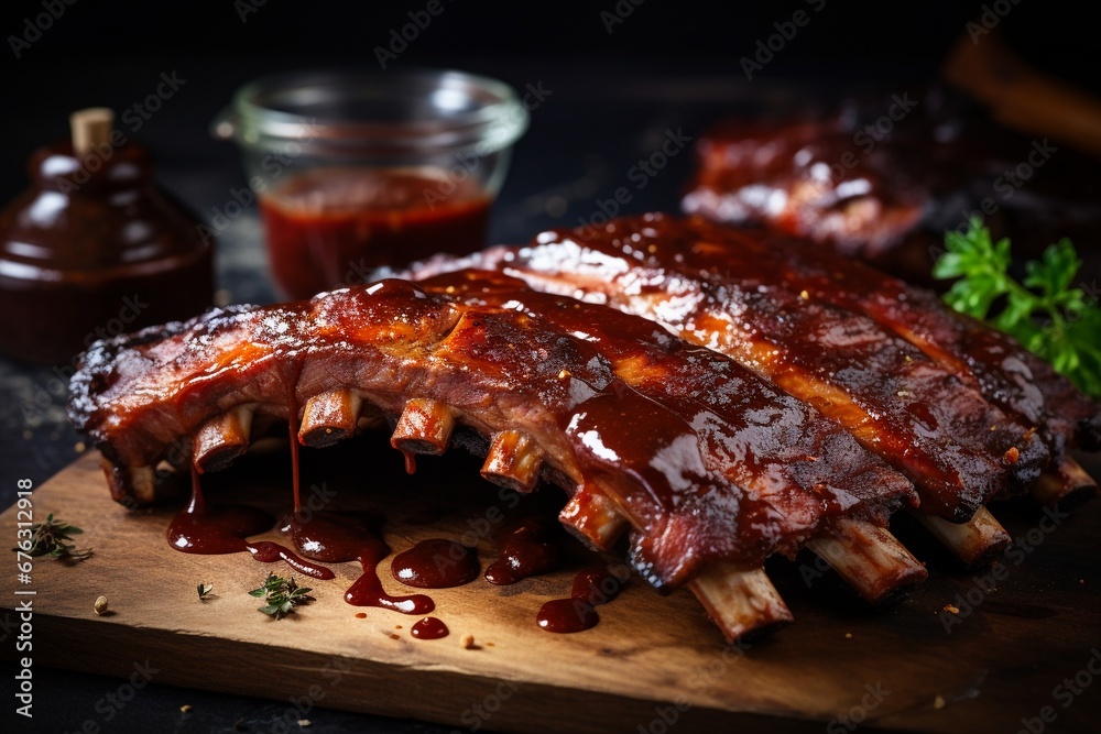 Smokey BBQ Delight: Grilled and Smoked Ribs with Barbecue Sauce Smokey BBQ Delight: Grilled and Smoked Ribs with Barbecue Sauce