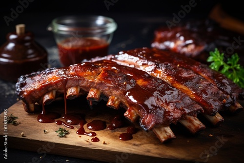 Smokey BBQ Delight: Grilled and Smoked Ribs with Barbecue Sauce photo