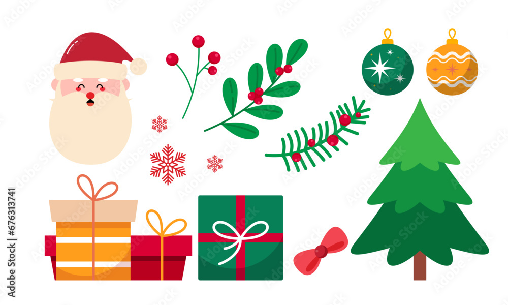 Hand Drawn Christmas Elements Collection Isolated on White Background