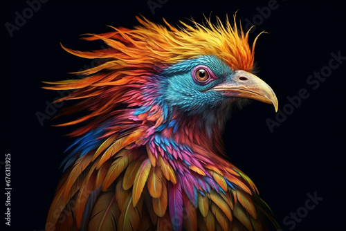  Immerse yourself in the vibrant world of wonder with this creatively crafted illustration showcasing the brilliance of an exotic and colorful bird. Ai generated