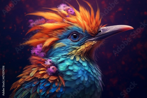  Immerse yourself in the vibrant world of wonder with this creatively crafted illustration showcasing the brilliance of an exotic and colorful bird. Ai generated