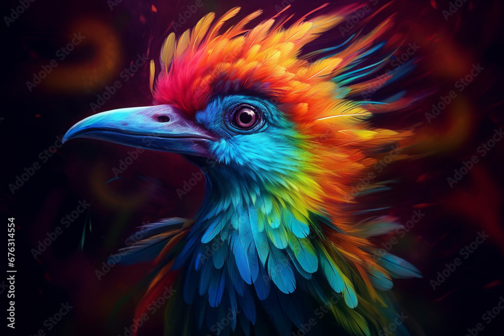  Immerse yourself in the vibrant world of wonder with this creatively crafted illustration showcasing the brilliance of an exotic and colorful bird. Ai generated