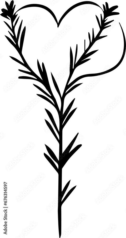 Naklejka premium Rosemary sprigs with heart