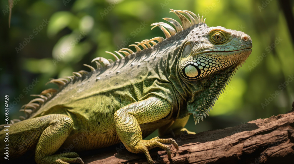 A big green iguana lizard in nature. A big green iguana lizard in nature.