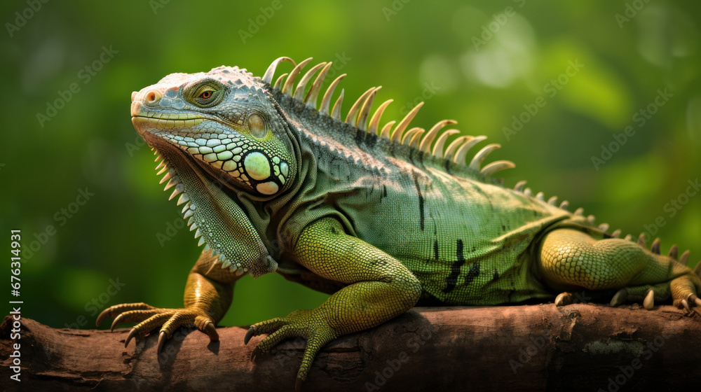 A big green iguana lizard in nature. A big green iguana lizard in nature.