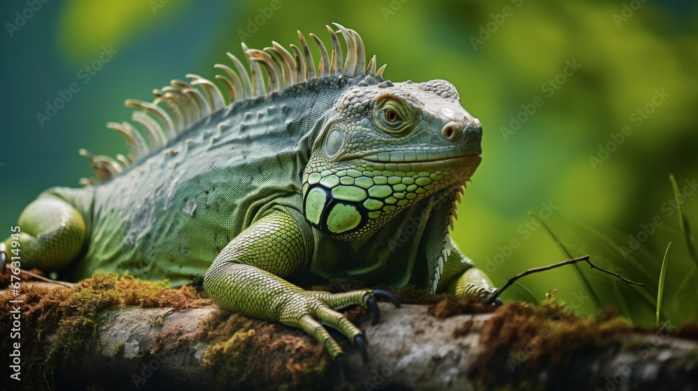A big green iguana lizard in nature. A big green iguana lizard in nature.