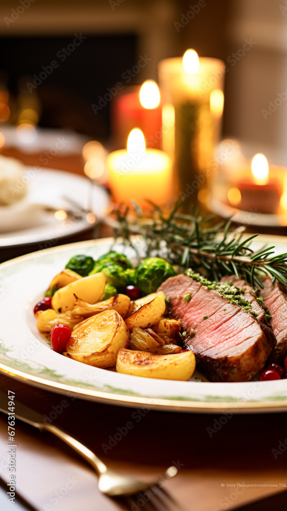 Winter holiday meal for dinner celebration menu, main course festive dish for Christmas, family event, New Year and holidays, English country food recipe Winter holiday meal for dinner celebration menu, main course festive dish for Christmas, family event, New Year and holidays, English country food recipe