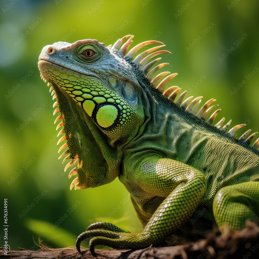 A big green iguana lizard in nature. A big green iguana lizard in nature.
