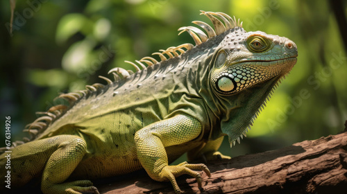 A big green iguana lizard in nature. © tong2530