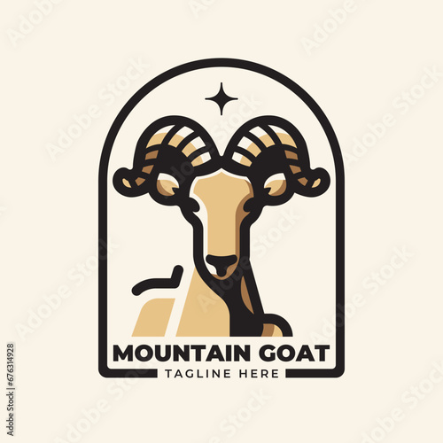 Mountain goat line art minimalistic design logo on beige background