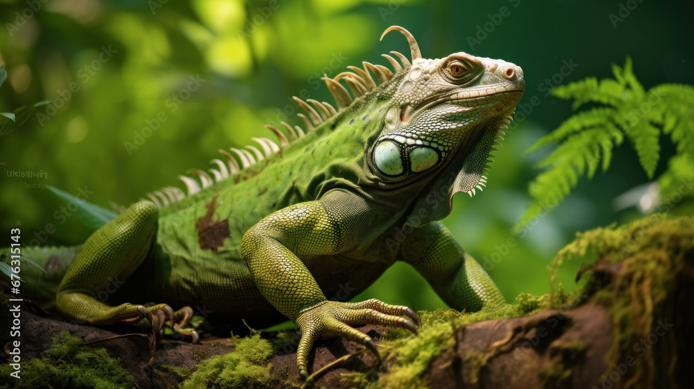 A big green iguana lizard in nature. A big green iguana lizard in nature.