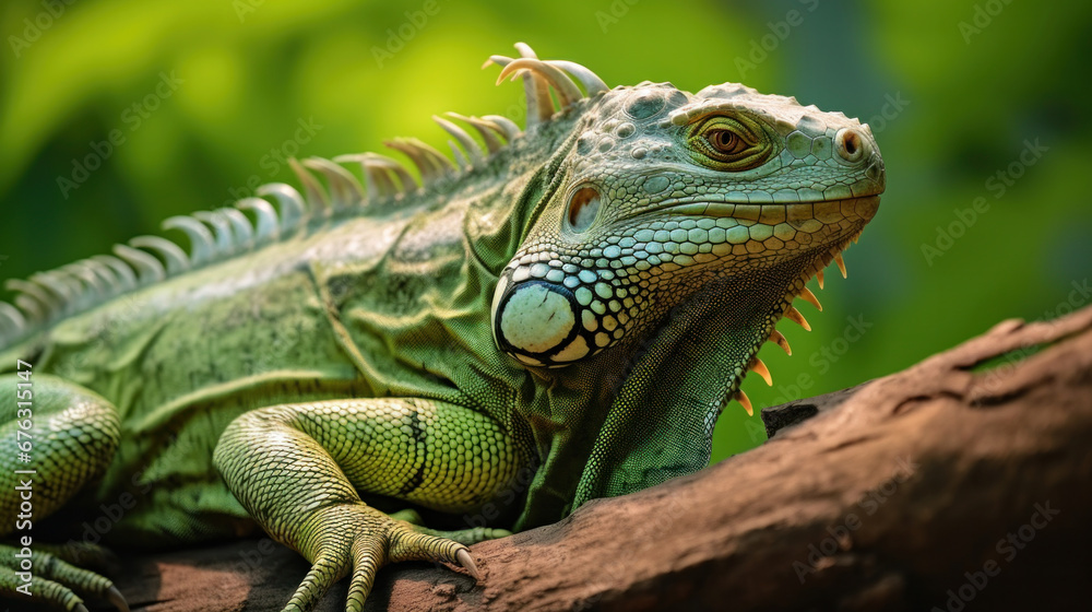 A big green iguana lizard in nature. A big green iguana lizard in nature.