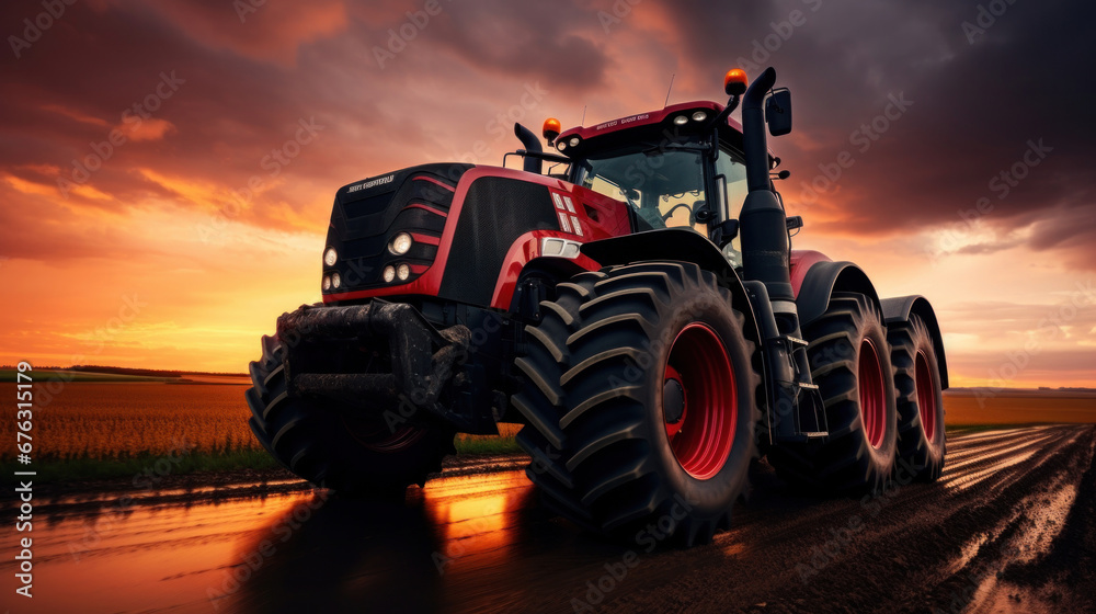 A big powerful tractor pulls the field. A big powerful tractor pulls the field.