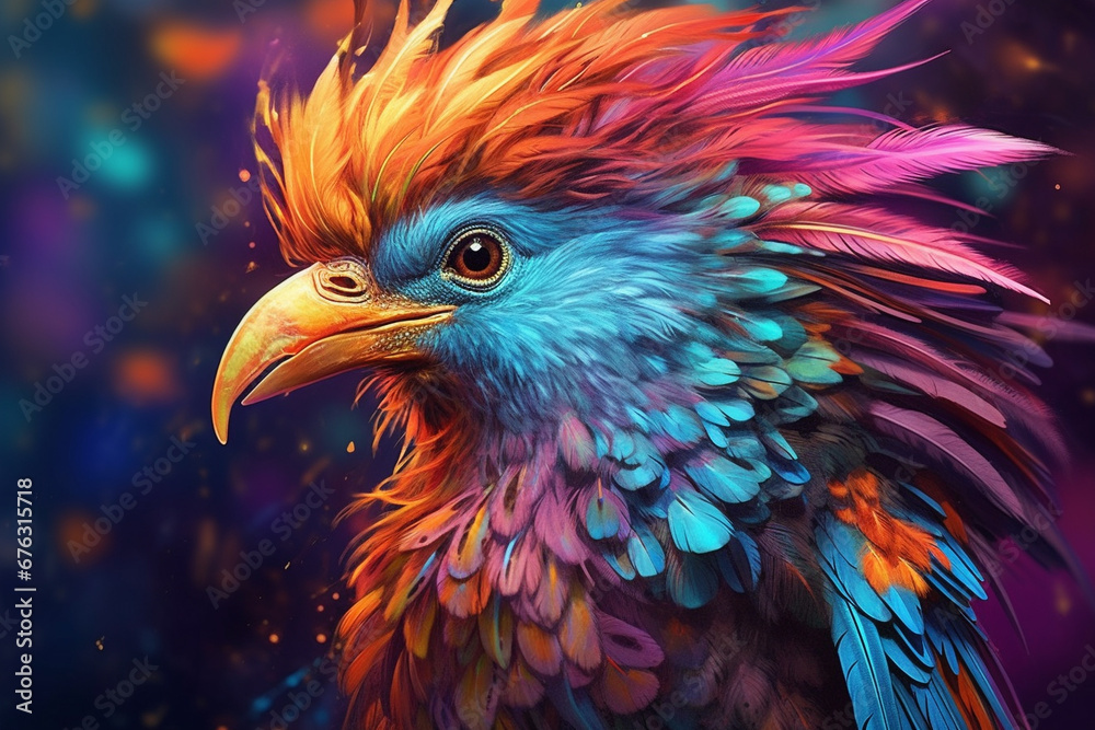 Immerse yourself in the vibrant world of wonder with this creatively crafted illustration showcasing the brilliance of an exotic and colorful bird. Ai generated Immerse yourself in the vibrant world of wonder with this creatively crafted illustration showcasing the brilliance of an exotic and colorful bird. Ai generated