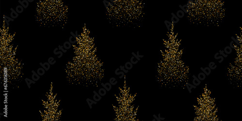 Christmas seamless golden background with fir trees