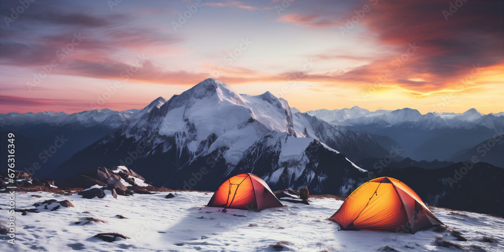 tents in the snowy mountains