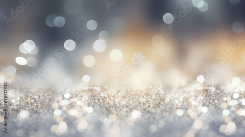 Abstract blur background of abstract glitter lights. silver and white.