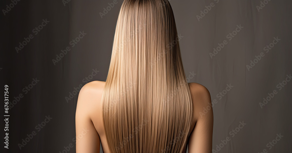 Naklejka premium Back view blond wavy beautiful long straight hair 