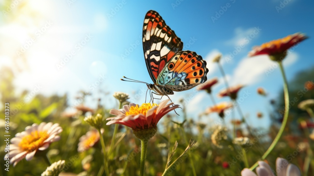 Butterfly with beautiful flowers, nature background with butterflies