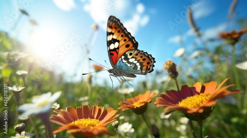 Butterfly with beautiful flowers, nature background with butterflies