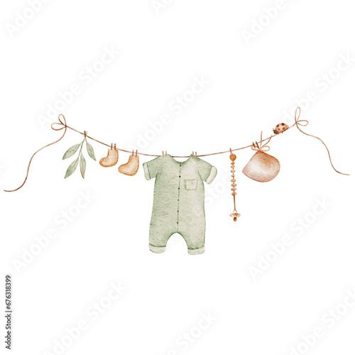 Canvas-taulu Baby clothes hang on the clothesline