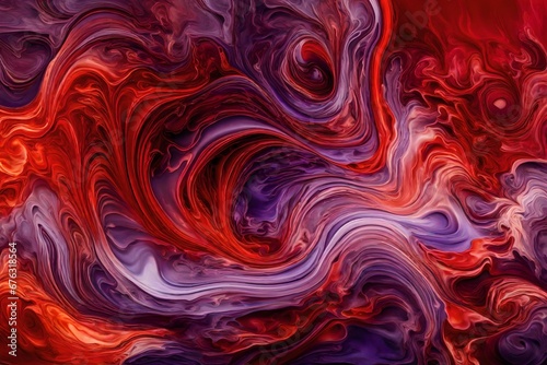 A mesmerizing blend of liquid lavender and fiery red creating a visually striking abstract background with stunning textures.