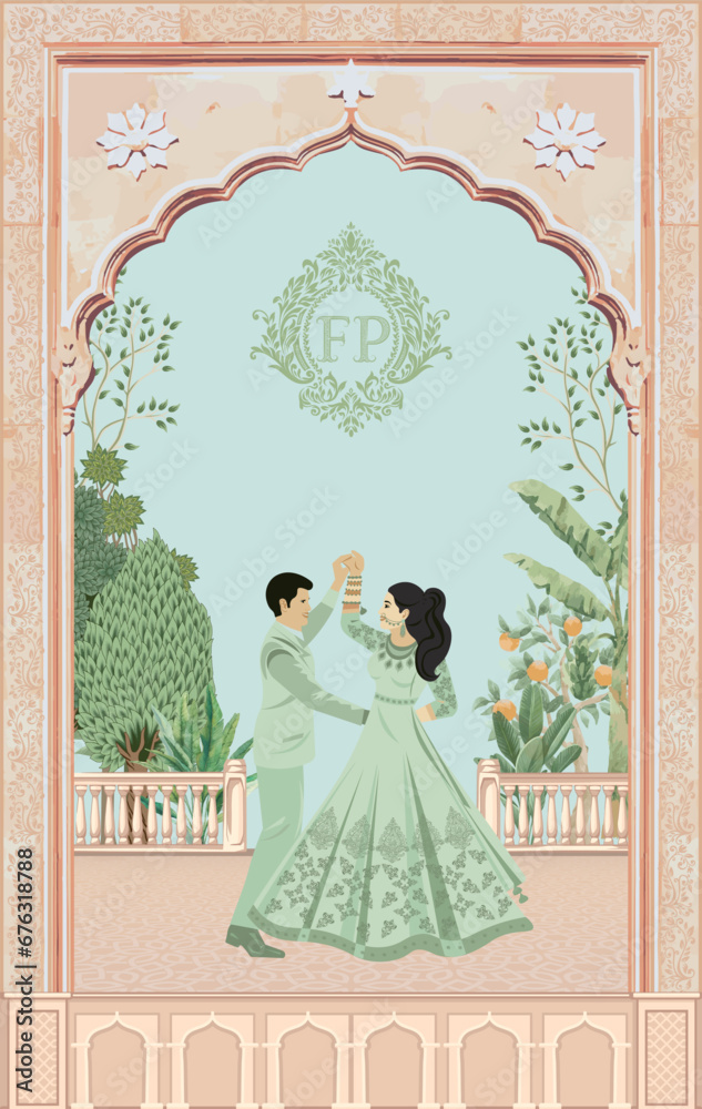 Traditional Mughal wedding invitation card Design. Indian wedding ...