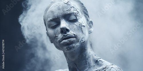Conceptual portrait of a man covered in ash photo