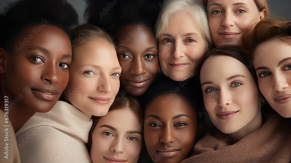 Group photo of women of different age taking care after skin condition Group photo of women of different age taking care after skin condition